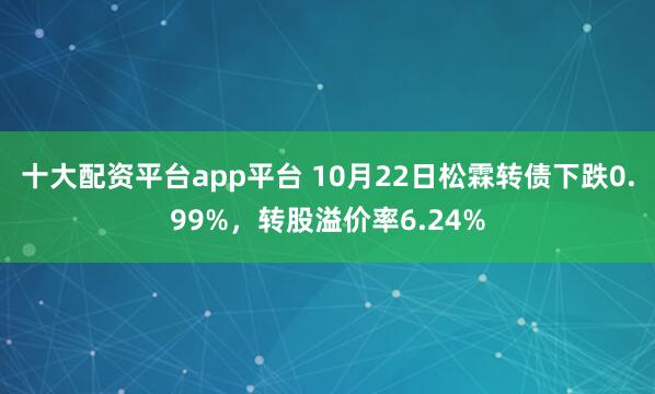 十大配资平台app平台 10月22日松霖转债下跌0.99%，转股溢价率6.24%