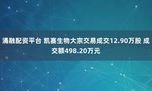 涌融配资平台 凯赛生物大宗交易成交12.90万股 成交额498.20万元